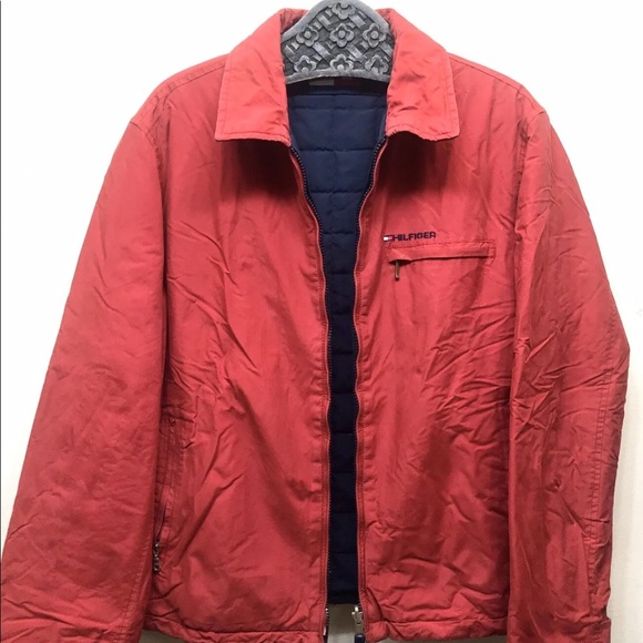 Tommy Hilfiger Men’s Reversible Windbreaker Light Puffer Coat Red Blue M - Picture 2 of 12